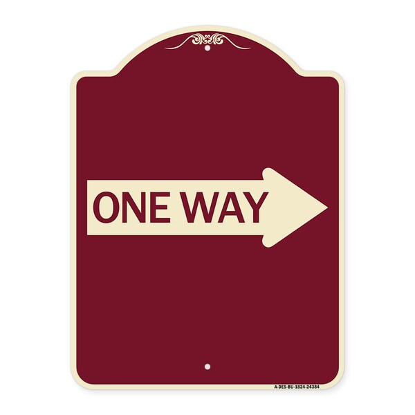 One Way With Right Arrow Heavy-Gauge Aluminum Architectural Sign, 24" x 18", BU-1824-24384
